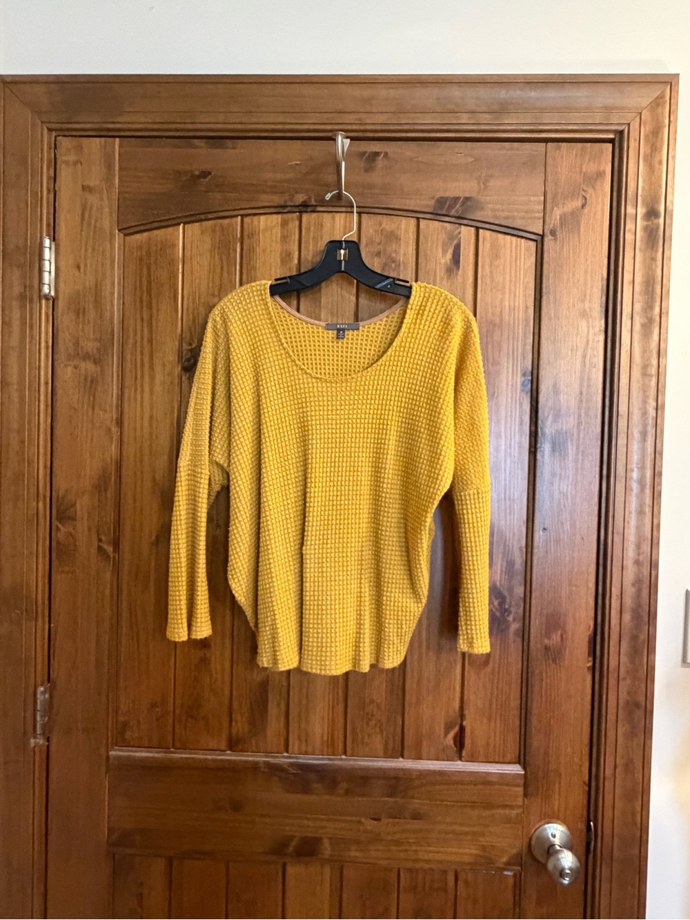 Women's Mustard Scoop-Neck Waffle Knit Sweater